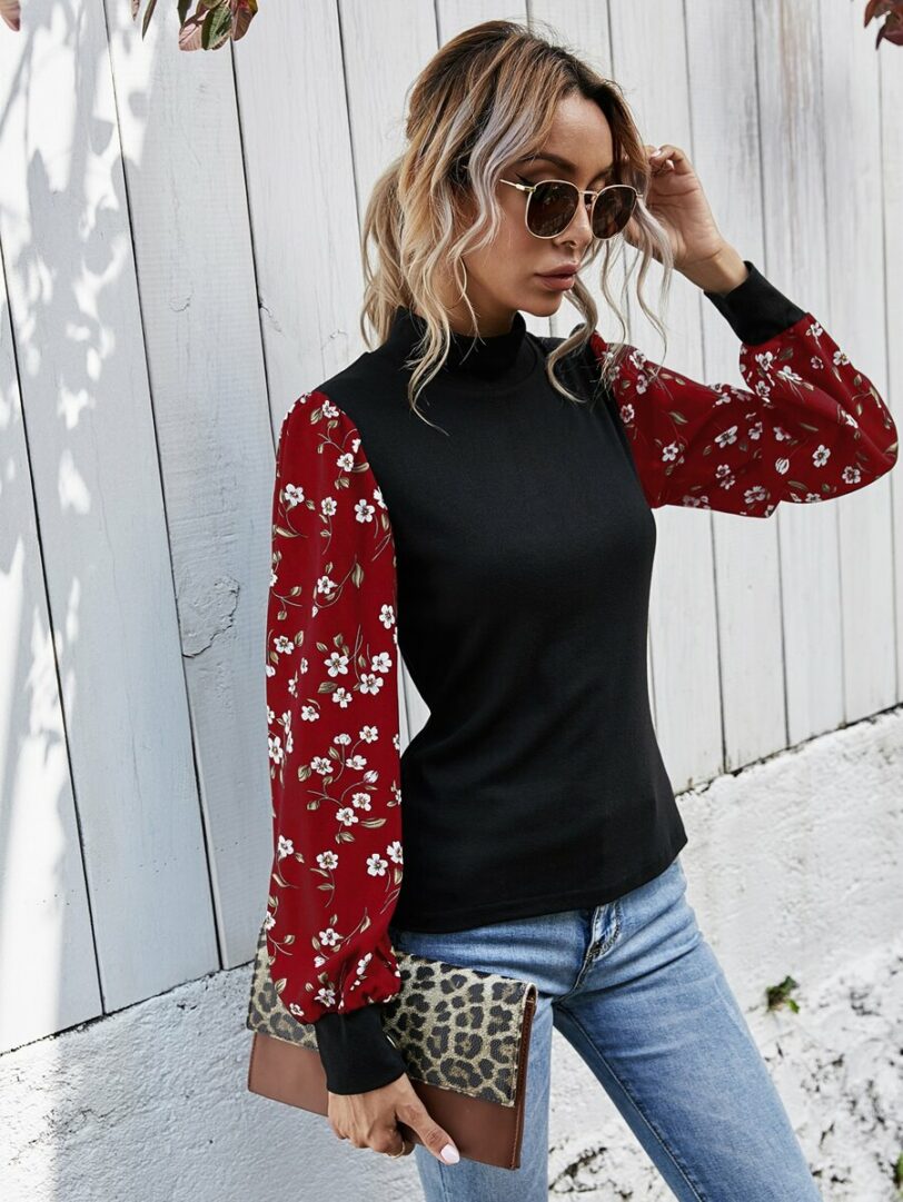 Red floral & black top