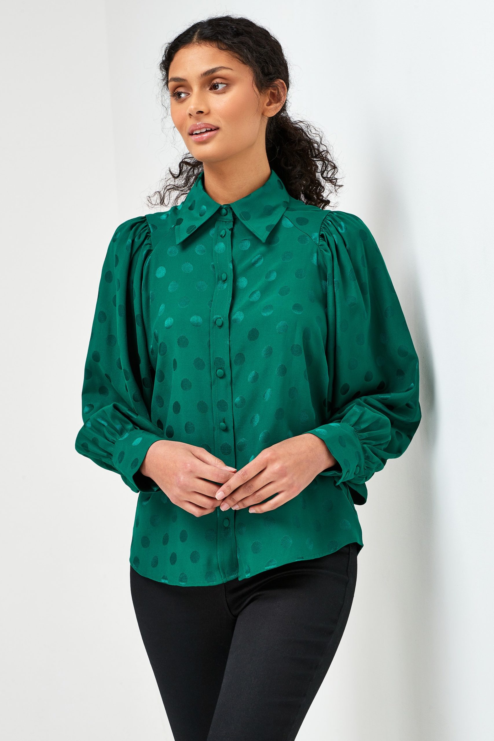 Green silk blouse