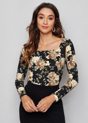 Slim floral black shirt