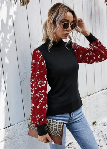 Red floral & black top